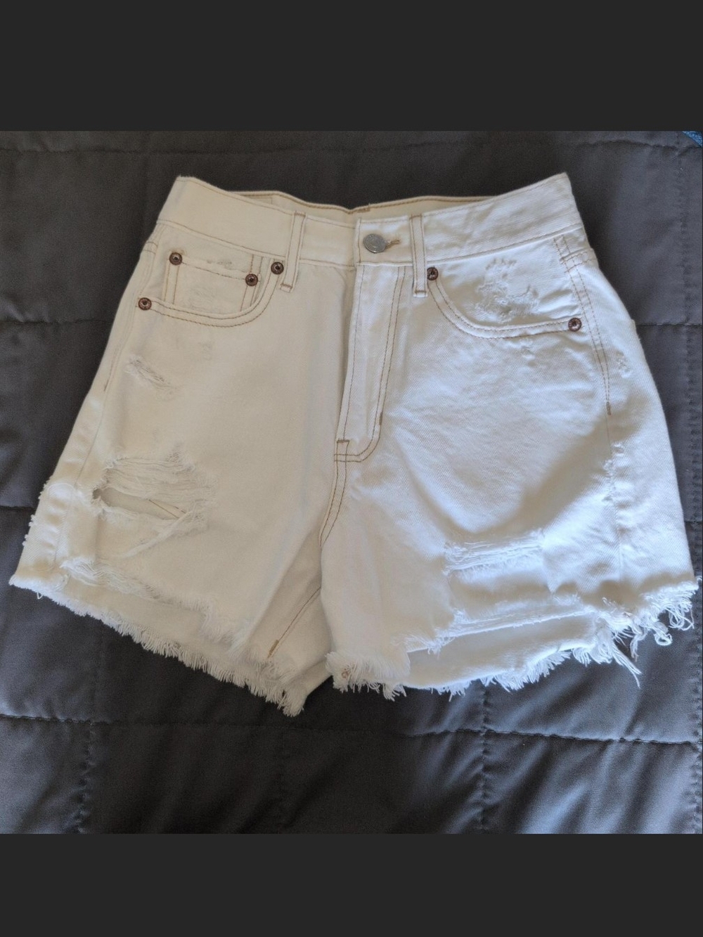 High-Rise White Distressed Denim Shorts
